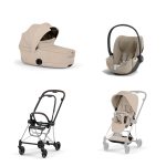 Carucior 3 in 1 Cadru Cărucior pentru copii MIOS Style Chrome Brown + Landou pliabil MIOS / COYA Style Cozy Beige + Parte Sport Cărucior MIOS Style Cozy Beige + Scoică Auto pentru Copii Cloud T i-Size Plus Cozy Beige Cybex Platinum