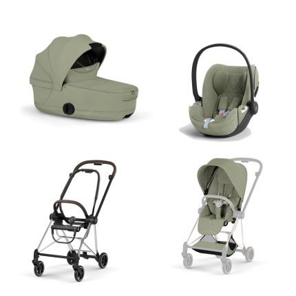 Carucior 3 in 1 Cadru Cărucior pentru copii MIOS Style Chrome Brown + Landou pliabil MIOS / COYA Style Sage Green + Parte Sport Cărucior MIOS Style Sage Green + Scoică Auto pentru Copii Cloud T i-Size Plus Sage Green Cybex Platinum