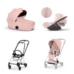 Carucior 3 in 1 Cadru Cărucior pentru copii MIOS Style Chrome Brown + Landou pliabil MIOS / COYA Style Peach Pink + Parte Sport Cărucior MIOS Style Peach Pink + Scoică Auto pentru Copii Cloud T i-Size Plus Peach Pink Cybex Platinum