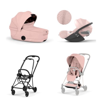 Carucior 3 in 1 Cadru Cărucior pentru copii MIOS Style Matt Black + Landou pliabil MIOS / COYA Style Peach Pink + Parte Sport Cărucior MIOS Style Peach Pink + Scoică Auto pentru Copii Cloud T i-Size Plus Peach Pink Cybex Platinum