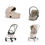Carucior 3 in 1 Cadru Cărucior pentru copii MIOS Style Rosegold + Landou pliabil MIOS / COYA Style Cozy Beige + Parte Sport Cărucior MIOS Style Cozy Beige + Scoică Auto pentru Copii Cloud T i-Size Plus Cozy Beige Cybex Platinum