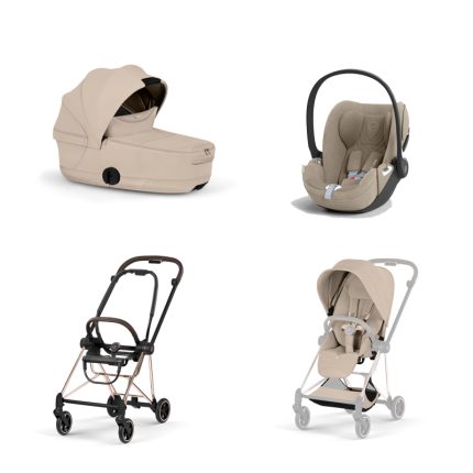 Carucior 3 in 1 Cadru Cărucior pentru copii MIOS Style Rosegold + Landou pliabil MIOS / COYA Style Cozy Beige + Parte Sport Cărucior MIOS Style Cozy Beige + Scoică Auto pentru Copii Cloud T i-Size Plus Cozy Beige Cybex Platinum