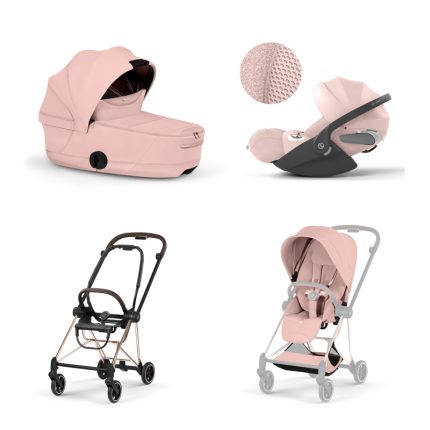 Carucior 3 in 1 Cadru Cărucior pentru copii MIOS Style Rosegold + Landou pliabil MIOS / COYA Style Peach Pink + Parte Sport Cărucior MIOS Style Peach Pink + Scoică Auto pentru Copii Cloud T i-Size Plus Peach Pink Cybex Platinum