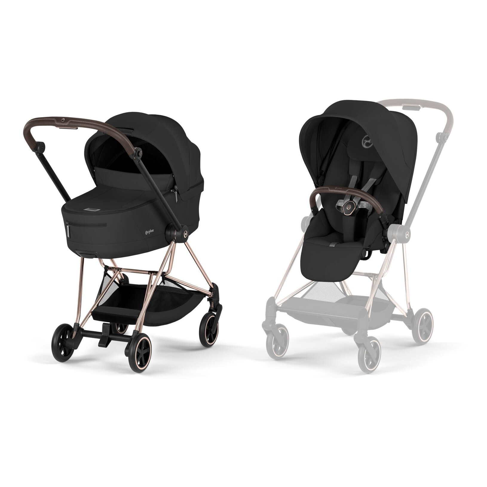 cyb_26_int_combi_mios_foldcot_rogo_sebl_greyedout_19c4bbf0e31a7470 Cărucior 2 în 1 MIOS Comfort cadru Rosegold cu Landou pliabil și parte sport Sepia Black Cybex Platinum - imagine 1